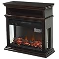 HOMCOM Electric Fireplace with Shelf, Storage Rack, Side Console Table, LED Log Flame, Auto Cut-Off, Remote Control, Dark Coffee