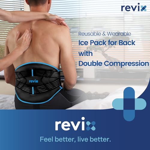 Image of REVIX Compression Ice Pack for Back, Reusable Lower Back Ice Pack with Dual Support Belts, Wearable Snug-Fit Cold Therapy Lumbar Brace for Lower Back, Sciatic Nerve, Muscle Relaxation