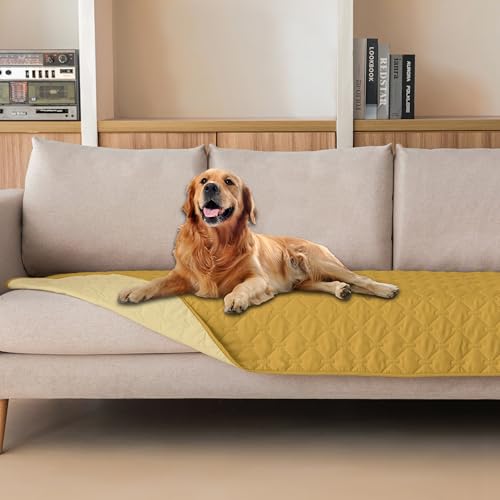 Image of gogobunny 100% Double Sided Waterproof Dog Blanket Soft Pet Bed Cover Reversible Protect Furniture Couch Sofa Car for Puppy Cat Kids (Dark Yellow /Light Yellow, 30x80 Inch (Pack of 1))