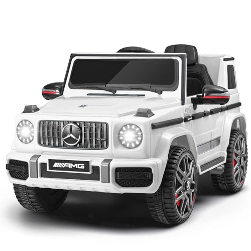 TEOAYEAH 12V 10Ah Plus Size Licensed Ride on Car for Kids Ages 3-7, Electric Vehicle Ride on Toys w/Parent Remote, Wireless Music, Suspension System, Ideal Gift to Kids-AMG G63 Max, White