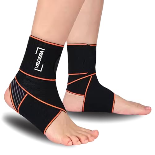 VELOSSIA Tobillera Deportiva de Compresión, Tobilleras Estabilizadoras ajustables para Fútbol, voleibol y Tendón de Aquiles, Ajustable para Ambos Pies, Ankle brace Deportivo (1 UNIDAD)