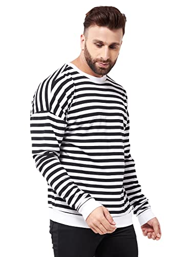 Image of GRITSTONES Men OversizedRound Neck Stripe Drop Shoulder Cotton T-Shirt