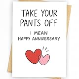 Krsaiy Naughty Anniversary Card for Him - Take Your Pants Off Joke - Dirty Love Card for Boyfriend