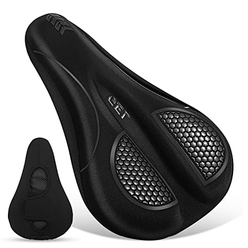 Image of Bike Seat Cushion - Gel Bike Seat Cover Padded for Men & Womens Comfort, Soft Bicycle Saddle Compatible with Exercise Bike, for Indoor and Outdoor Cycling(Black)