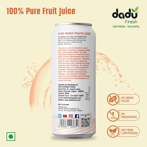 Image of Dadu Fresh Mixed Fruit Juice | Pure Natural Juice | Not from Concentrate | No Added Sugar | No Preservatives or Artificial Flavors | Vitamin-Rich & Naturally Refreshing | 250ml (Pack of 4)
