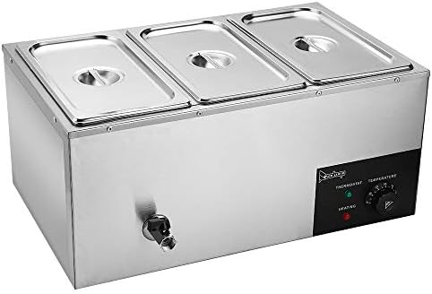 Bonnlo 21QT 3-Pan Electric Commercial Food Warmer, 110V Stainless Steel Bain Marie Buffet, 6.9 QT/Pan Stove Steam Table with Temperature Control & Lid for Parties, Catering, Restaurants