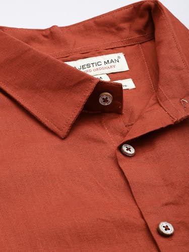 Image of Majestic Man Men Slim Fit Pure Cotton Solid Half Sleeve Casual Shirt
