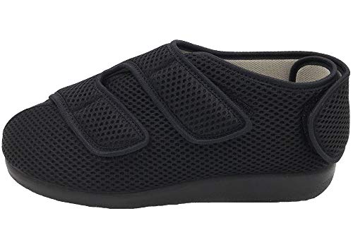 OrtoMed Klettschuhe Hausschuh lose Einlage Verband- und Rehaschuhe weit geschnitten, Schwarz, EU 40