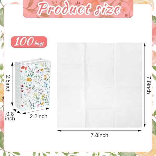 Image of Geyee 100 Pcs Travel Tissue Packs Bulk 3 Ply Pocket Tissues 1000 Sheet Small Personal Facial Tissues Cute Individual Facial Tissue Packs for Wedding Party Favors(Flower)