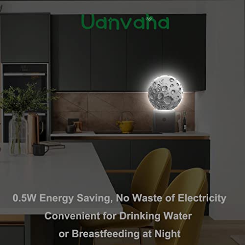 Image of Big Silver Moon Nightlight Solar System Satellite Plug-in Night Lights with Dusk-to-Dawn Sensor for Bedroom, Bathroom and Living Room 0.5W Sleep Friendly for Women /Girls /Boys