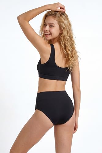 Image of Period Swimwear Two Piece Leakproof Swimsuit Menstrual High Waist Bikini Sets Color Block Bathing Suit for Teen Girls