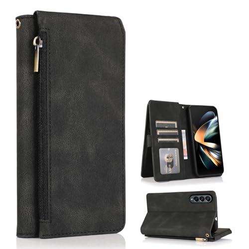 Coque Samsung Galaxy Z Fold 4 5G étui portefeuille clapet cuir noir ZFold4