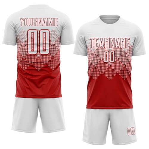 Generic Custom Soccer Jerseys for Men Women Youth Kids, Red and White Personalized Soccer Jersey Printed Name Number Logo Mens Clothing