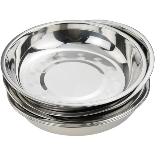 6 Pack Stainless Steel High Edge Round Plate, Reusable Metal Dinner Deep Plate Dish Set Dishwasher Safe Feeding Serving Camping Plates for Dessert Fruit Salad Vegetable Spaghetti (7.64 Inch)