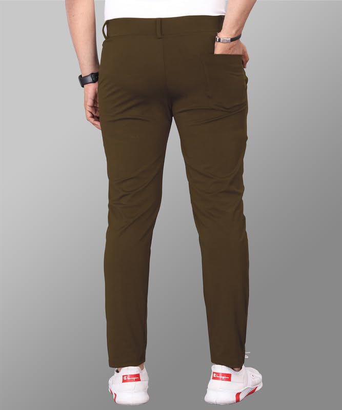 Image of MiraMichi Men's Slim Fit Stretchable Casual Mid Rise Trousers | Stylish Lycra Blend Pants for Office, Party