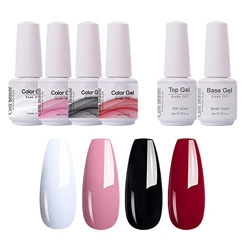 Clou Beaute Soak Off UV Led Nail Gel Polish Kit Varnish Nail Art Manicure Salon Collection Set of 4 Colors with 1 Top Coat and 1 Base Coat 8ml 001 Clou Beaute Soak Off UV Led Nail Gel Polish Kit Varnish Nail Art Manicure Salon Collection Set of 4 Colors with 1 Top Coat and 1 Base Coat 8ml 001
