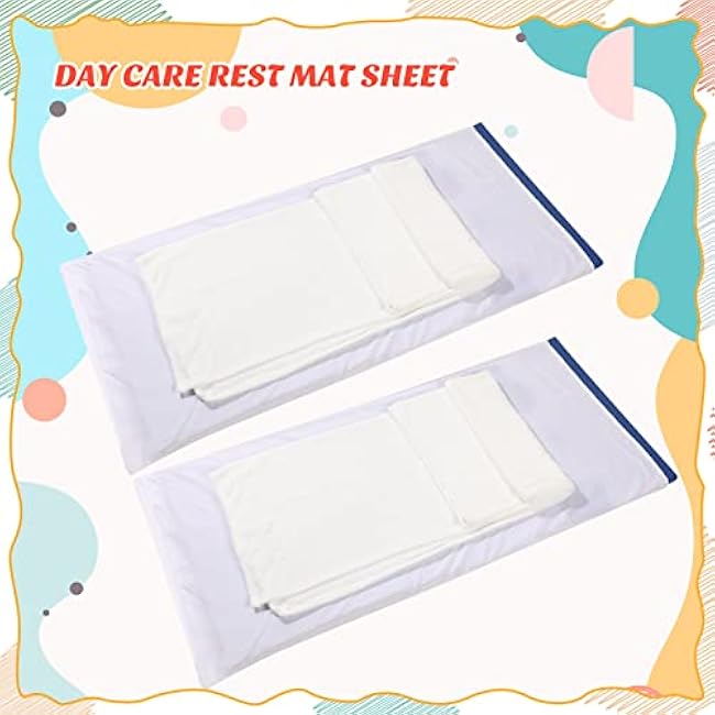 Lounsweer 10 Pcs Daycare Nap Mat Sheet 24 x 52 Day Care Rest Mat Cover Fitted Polyester Baby Pillowcase Style Sheets for Boy Girl Classroom Nursery Kindergarten Kid Sleeping, White