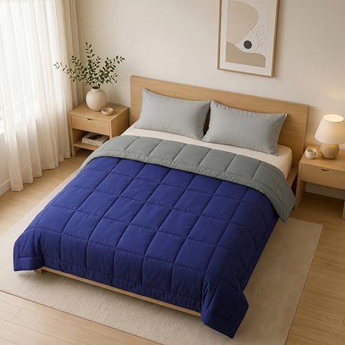 Image of MY ARMOR 220 GSM Reversible Comforter for Double Bed | Microfiber Quilt /Duvet /Blanket for AC & Winter | Soft, Lightweight & Breathable Comforter (90 x 100 Inch, Grey & Navy Blue)
