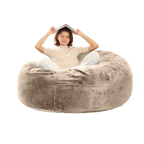 XOFUGEM Bean Bag Chair for Adults, Floor Bean Bags Offers Ample Space for Adults,Memory Foam Giant Bean Bags,Lounger Versatile Design Suits Any Room,Movie Nights,Reading(Apricot,5FT)