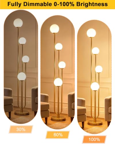Image of Lightdot Gold Globe Floor Lamp 4-Lights Dimmable Floor Lamps 3000K Bulbs Included Unique Modern Standing Tall Lamp with 5Lbs Heavy Base for Living Room /Bedroom /Sofa Beside /Corner Decor