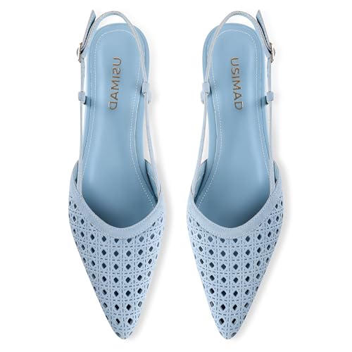 Image of USIMAD Women's Mesh Leather Slingback Flats Pointed Toe Breathable Comfortable Office Dress Shoes