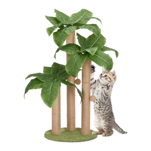 HOMYHANDS 40 x 40 x 80 CM Medium Cat Scratching Post, Cat Scratcher Tree with 3 Scratching Poles Scratch Post for Large Cats with 2 Teasing Hanging Ball, Natural Sisal Rope (80CM)