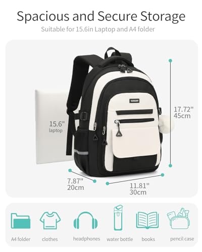 Image of School Backpack for Teen Girls, Large Capacity Laptop Bag for High School Middle School Elementary, Aesthetic Bookbag College Women, Beige Black