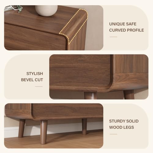 Image of Nasonet 6 Drawer Dresser for Bedroom, 47'' Wide Mid Century Modern Dressers & Chests of Drawers, Wood Storage Drawer Dressers for Hallway, Home Office, Walnut