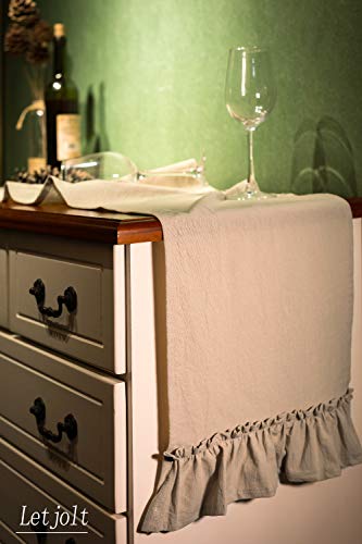 Rustic Table Runner Cotton Fabric Table Runner Farmhouse Table Runner Ruffle Table Decor Wedding Baby Shower Home Kitchen Birthday Party, Natural 12X72 Inches #TOP2