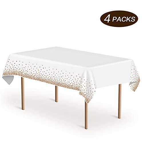 Mokani Disposable Plastic Tablecloths, Rosegold Dot Confetti 4 Pack Party Rectangle Table Cloths