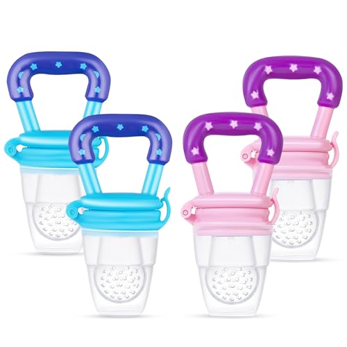 Image of GLUN Soft Silicone Baby Feeder, Food & Fruit Feeder for 3 to 12 Months, Pack of 4 BPA Free Anti Choking Fruit Pacifier, Teether for Infant
