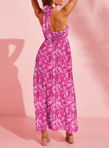 Image of Dokotoo Women's Summer Dresses Halter Neck Sleeveless Backless Flowy A Line Boho Maxi Dress