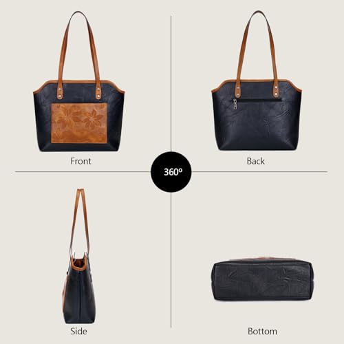 Image of Tote Bag for Women,Large Capacity Straw&Vegan Leather Tote Purses for Women,Shoulder Bags For Daily Travel Work Beach