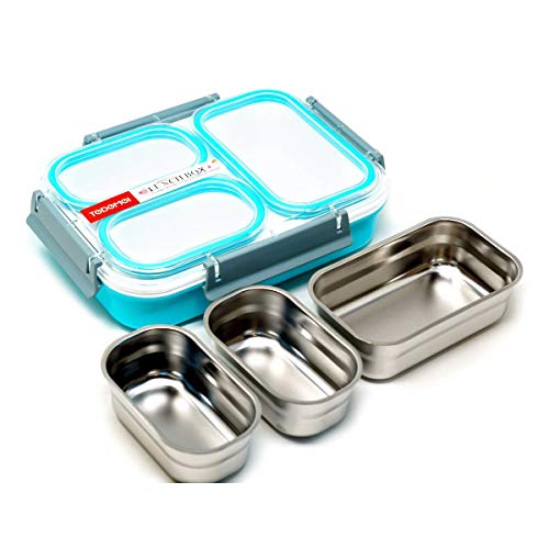 Image of Homesoul 3 Compartment Dinner Tiffin Box for Office, Inner Stainless Steel Lunch Box, 1.2 L (Blue)