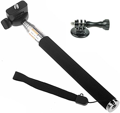 ST-55 Black Telescoping Extension Pole/Fold Retractable Handheld Monopod + Tripod Mount Adpater + Black Long Knob Screw for GoPro Hero Cameras