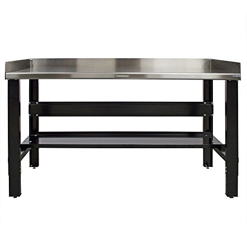 🛒 Crazy Deals Borroughs Adjustable Height Workbench with Stainless Steel Top and with Bottom Shelf and Back and Side Guards, 28 in x 60 in, Commercial Grade, 16 Gauge Steel