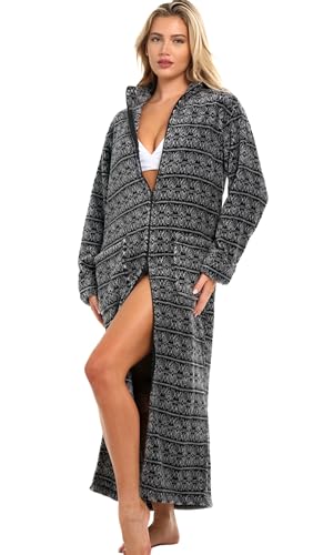 Image of Alexander Del Rossa Long Zip Up Robes, Plush Zipper Robes for Plus Size, Housecoats Zipper Front
