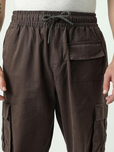 Image of Bewakoof Men's Oversized Fit Mid Rise Cargo Trousers|Loose Fit Street-Style Comfort | Utility Pockets | Everyday Wear