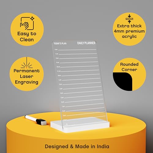 Image of 3 Lines to Do List Acrylic Board for Desk (12X8 CM)| Best Planner & Organiser | White Acrylic Base| with Marker & Cleaning Fabric | Daily Planner to Do Transparent | Small Size