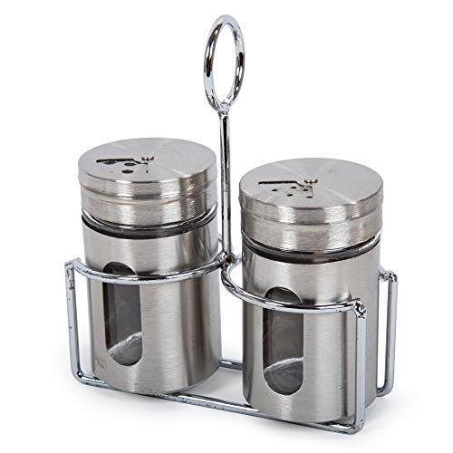 Luciano Housewares 80973 Kitchen Essential Stainless Steel Set Salt and Pepper Shakers, 2