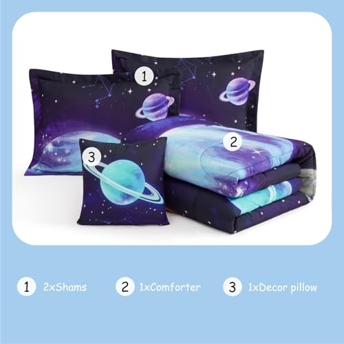 Kids Comforter Set Full Size for Boys, Rocket Bedding Sets, 4 Pieces Bed in A Bag with 1 Comforter, 1 Decor Pillow, 2 Pillow Shams
