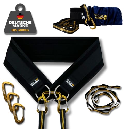 King Of Weighted Dip Belt Premium Dip Belt with Nylon Daisy Chain and 3 Carabiner - Weight Belt for Streetlifting Calisthenics Strength Training Bodybuilding - 300 kg Load Capacity (M)