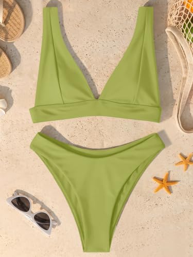Image of Bathing Suits for Women Deep V Neck Sexy Two Piece Bikini Sets for Women Thong Halter Cheeky Swimsuit