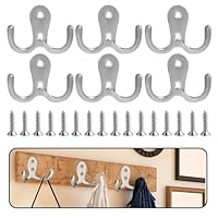 Aifrymne 6-Pack Dual Prong Chrome Coat Hooks - Wall Mounted Metal Hangers with 16 Screws for Hats, Clothes, Towels in Bedroom, Bathroom, Kitchen - Durable, Rust-Proof Silver Finish