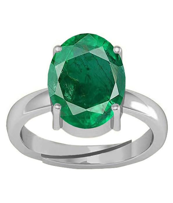 Emerald Ring 7.25 Ratti 6.41 Carat Natural Emerald Ring Silver Adjustable Ring Astrological Gemstone for Men and Women (KLM0120)-image-17