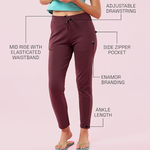 Image of Enamor Mid Rise Ankle Length Drawstring Relax Pants for Women - Slim Fit, Stretch French Terry - E060