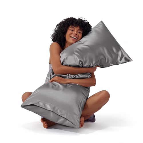Image of Bedsure Body Pillow Cover 20x54 Inches - Dark Grey Satin Similar to Silk Pillowcase for Hair and Skin, Cooling and Silky Long Body Pillow Case Cover with Envelope Closure, Gifts for Women Men