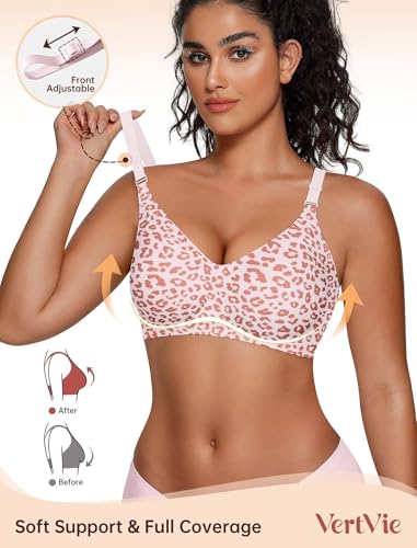 Vertvie Jelly Bra No Underwire Seamless Push Up Full Coverage, Leo-PNK, XL - image 2