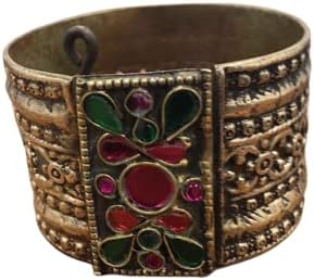Vintage Kuchi Cuff Bracelet With Multicolor Glass Stones, Gypsy Cuff Bracelet, Handmade Floral Design Cuff, Vintage Costume Jewelry