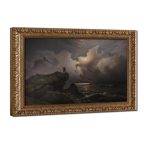 Peinture de Knud Baade - Scène de saga norvégienne de 1850, toile avec cadre